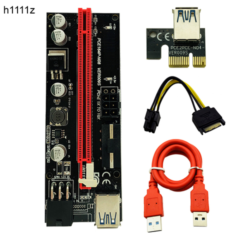 Адаптер 009S PCIE RISER 6PIN 16X с 2 светодиодами, экспресс-картой, кабелем питания Sata и кабелем USB 3,0 60 см для BTC Miner Antminer Mining ► Фото 1/6