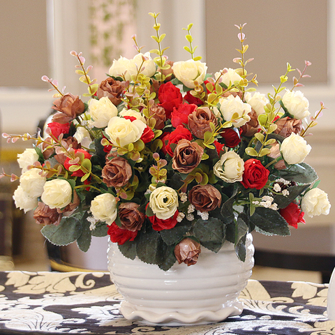 Современная керамическая ваза + искусственный цветочный набор Статуэтка для украшения дома ремесла ливингрон настольная Роза поддельные ц... ► Фото 1/6