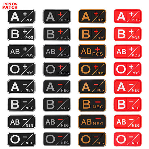 3D ПВХ A + B + AB + O + Положительный POS A- B- AB- O-отрицательный NEG для группы крови, пластырь, тактические военные заплаты, резиновые значки ► Фото 1/6