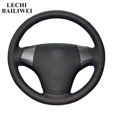 Сшитая вручную Обложка рулевого колеса, черная искусственная кожа, фотообложка для Hyundai Elantra 2008-2010 ► Фото 1/6