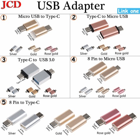 Переходник JCD с Micro Usb «папа» на Type-c Micro usb-Type C/ 8 Pin на Micro USB/адаптер Type C на USB 3,0 ► Фото 1/6