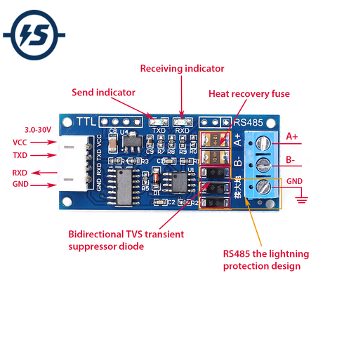 Преобразователь TTL в RS485 для Arduino USB, преобразователь модуля AVR 3,0 в ~ 30 В, преобразователь с высоким уровнем электромагнитных помех EMI 3,3 В/5,0 в, а... ► Фото 1/6