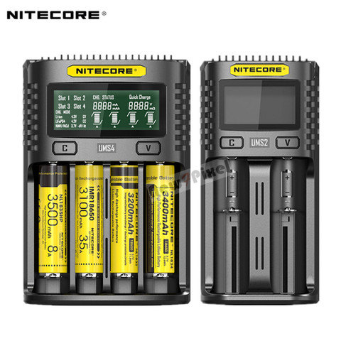 100% Оригинальный аккумулятор Nitecore UMS4 UMS2 UM4 UM2 USB QC 3A быстрое зарядное устройство с интеллектуальной схемой глобальное страхование Li-Ion AA AAA ► Фото 1/6