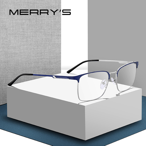 MERRYS, дизайнерские мужские очки из титанового сплава , оправа, Мужские квадратные ультралегкие очки для близорукости, очки по рецепту S2032 ► Фото 1/6