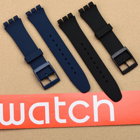 Ремешок силиконовый для часов swatch, резиновый цветной браслет с пластиковой пряжкой, черный белый темно-коричневый, 17 мм 19 мм 20 мм ► Фото 1/6