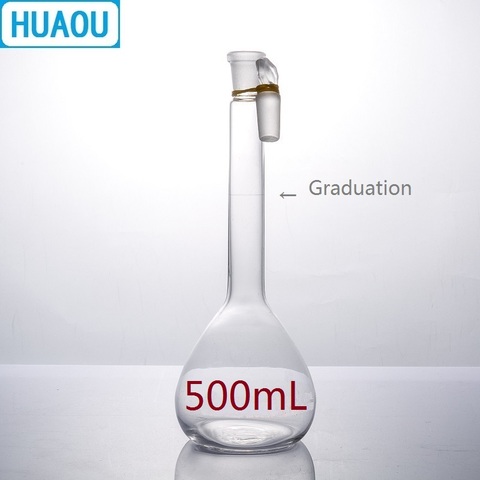 Объемная фляга HUAOU 500 мл, нейтральное стекло класса А с одним выпускным знаком и стеклянной пробкой, лабораторное химическое оборудование ► Фото 1/4