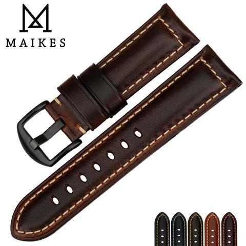 Ремешок для часов MAIKES из вощеной кожи, винтажный коричневый браслет для samsung gear s3 Fossil, 18-26 мм, аксессуары для наручных часов ► Фото 1/6