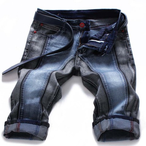Модные мужские джинсовые шорты Mcikkny, мужские прямые джинсовые шорты в стиле пэчворк ► Фото 1/6