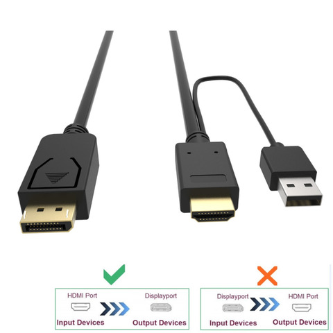 Кабель HDMI-Displayport с питанием от USB, переходник с Hdmi на DP «Папа-папа», адаптер 2 м для Macbook, монитора Dell, Hdtv, ПК ► Фото 1/1