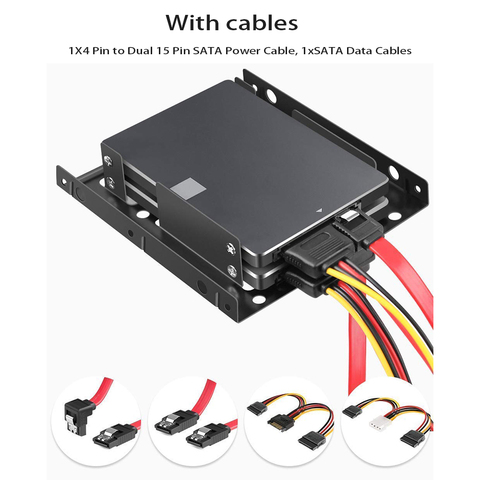 Монтажный комплект для внутреннего жесткого диска, 2x2,5 дюйма SSD до 3,5 дюйма (SATA кабели для передачи данных и кабели питания включены в комплек... ► Фото 1/6