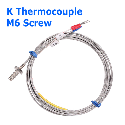 Винтовой зонд M6 типа K, термопара, датчик температуры 0 ~ 500 °C, 1 м, 2 м, кабель, провод для промышленного Измерения Контроллера Температуры ► Фото 1/5