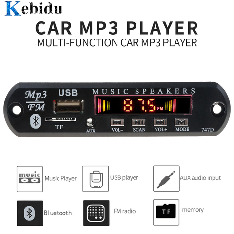 Bluetooth MP3-плеер kebidu, Плата декодера 3,5 мм, AUX модуль, FM-радио, TF USB-приемник, автомобильный комплект аудио для IPhone 8 XS Huawei, динамик ► Фото 1/6