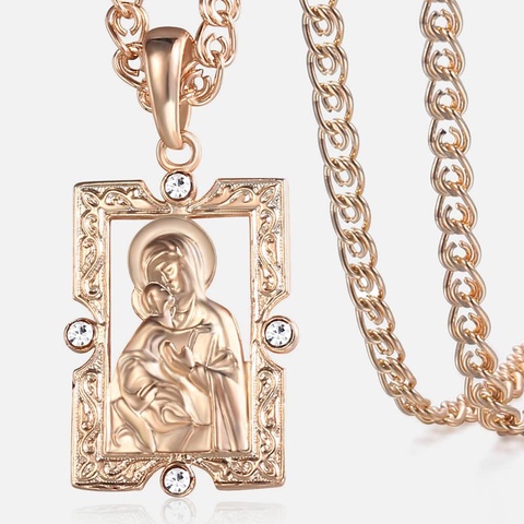 Ожерелье унисекс из розового золота 585 пробы с подвеской Девы Марии, 50,5 см, GP192 ► Фото 1/5