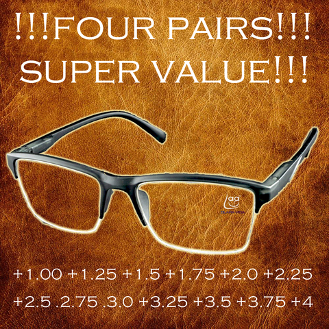 ! 4 Парижа! Высококачественные Полуободковые черные очки для чтения с защитой от усталости + 0,25 + 0,75 + 1,25 + 1,75 + 2,25 + 2,75 + 3,25 ► Фото 1/6