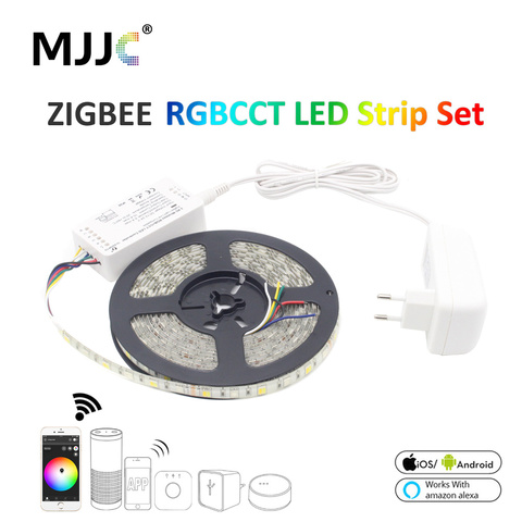 Светодиодная лента Zigbee RGBCCT, водонепроницаемый смарт-светильник SMD 5050, 12 В, 5 м, электронная лента, контроллер ZLL Link, работает с Alexa Echo ► Фото 1/6