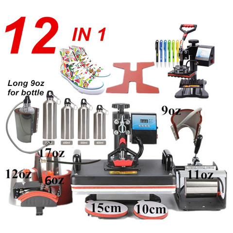 Комбинированный тепловой пресс 12 в 1, сублимационный/тепловой пресс, тепловая машина для кружек/колпачков/футболок/чехлов для телефонов/руч... ► Фото 1/6