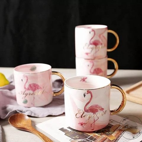 Керамическая кофейная кружка HOMI с милым фламинго, большая емкость 360 мл, кружки с животными, креативная посуда для напитков, кофейные чашки, ... ► Фото 1/6