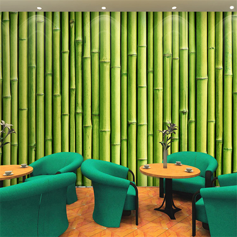 Бесплатная доставка 3D бамбуковые садовые бамбуковые обои Ресторан большие зеленые обои росписи ► Фото 1/6