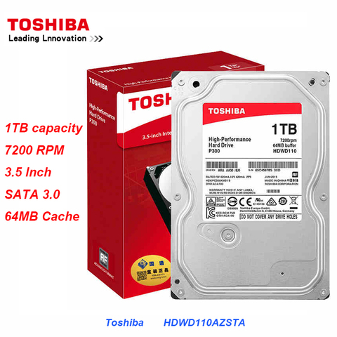 Внутренний жесткий диск Toshiba HDWD110AZSTA, 1 ТБ, 3,5 дюйма, SATA 3,0, 7200 об/мин, 64 Мб кэш, серия P300, жесткий диск для настольного ПК ► Фото 1/6