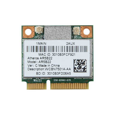 Двухдиапазонная сетевая карта AR5B22, 300 Мбит/с, Wi-Fi, 802.11bgn, мини-PCI-E, WLAN, 2,4 ГГц/5 ГГц, Wi-Fi + Bluetooth 4,0, комбинированная Lan ► Фото 1/5
