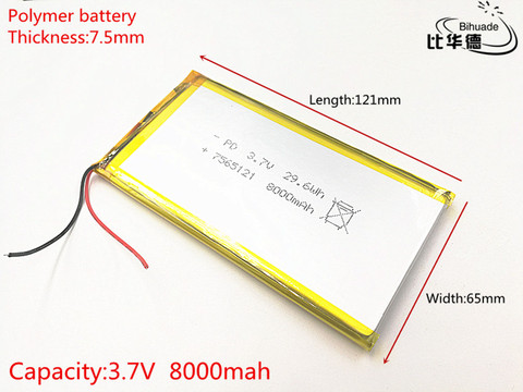 Литий-полимерные аккумуляторные элементы для Mp3 MP4 DIY PAD DVD, 3,7 в, 8000 мАч, 7565121 ► Фото 1/3