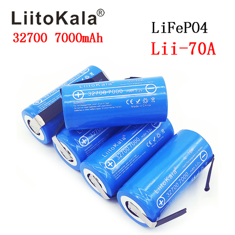 Батарейка LiitoKalaLiFePO4, 3,2 В, 32700, 7000 мА/ч, 6500 мА/ч, 35 А, с постоянным разрядом, максимальная сила тока 55 А, батарейка высокой мощности и никелевые пл... ► Фото 1/5
