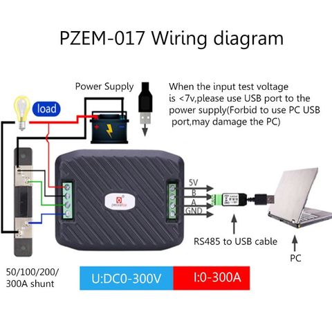 PZEM-017 Измеритель постоянного тока RS485 интерфейс Modbus вольтметр мощности энергии ваттметр 0-300 В 50A/300A шунт USB-кабель ► Фото 1/6