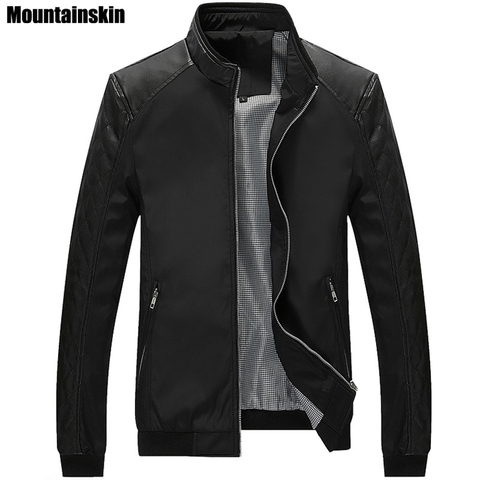 Мужская куртка в стиле пэчворк Mountainskin, черная однотонная тонкая куртка из искусственной кожи, брендовая одежда, размеры до 5XL, весна 2022 ► Фото 1/6
