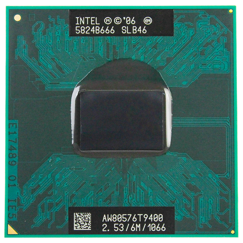 Процессор Intel Core 2 Duo T9400, 6 Мб кэш-памяти, 2,53 ГГц, 1066 ГГц, двухъядерный процессор Socket 478 ► Фото 1/2
