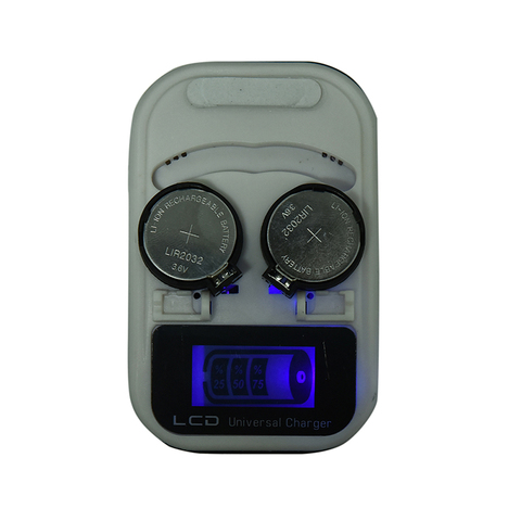 Зарядное устройство LIR2032 LIR2025 LIR2016 3,6 В с перезаряжаемой литиевой кнопкой, ЖК-индикатор, штепсельная вилка США, 2 слота ► Фото 1/5