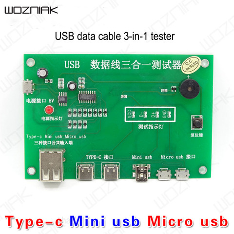Wozniak USB кабель для передачи данных 3 в 1 тестовая плата Tpye-c Mini Micro USB телефон светодиодный дисплей смарт-защита зарядное устройство тестер лини... ► Фото 1/4