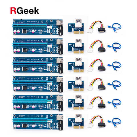 6 шт., Райзер-карта Ver006 60 см, Usb 3,0, Pci-e, Pci Express, 1x до 16x Sata на 4pin Ide Molex Power для майнера Btc ► Фото 1/1