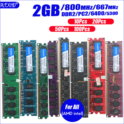 PLEXHD 10 шт. ОЗУ для настольного ПК, модуль памяти DDR2 800 PC2 6400 1 Гб 2 Гб 4 Гб (2 шт. * 2 Гб), совместимый DDR2 800 МГц/667 МГц ► Фото 1/4