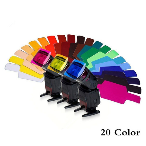 Набор универсальных цветных гелевых фильтров для вспышки Godox Yongnuo Canon Nikon Pentax DSLR, 20 шт. ► Фото 1/6