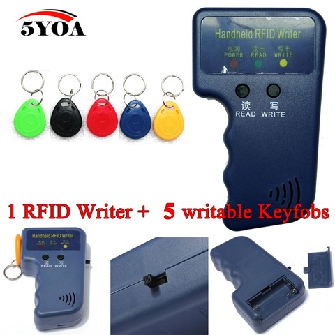 Ручной Дубликатор RFID EM4100 125 кГц, копировальный аппарат, записывающее, программирующее, считывающее устройство + 5 перезаписываемых ID-брелоков EM4305, бирки, карта T5577 5200 ► Фото 1/5