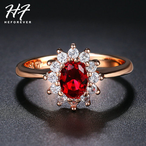 Классические красные свадебные кольца с кристаллами для женщин, розовое золото, цвет AAA CZ, обручальное кольцо с кристаллом, модные ювелирные изделия, рождественский подарок R187 ► Фото 1/6