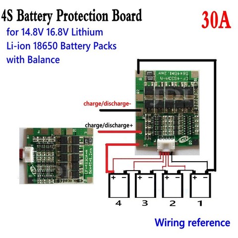 Литий-ионный аккумулятор 18650 BMS, щит защиты печатной платы с балансиром, 30 А, 14,8 в ► Фото 1/5