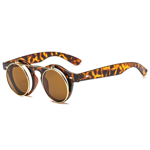 Очки в стиле ретро, UV400, очки в стиле стимпанк, круглые солнцезащитные очки на клипсе для мужчин и женщин, брендовые дизайнерские очки ► Фото 1/5