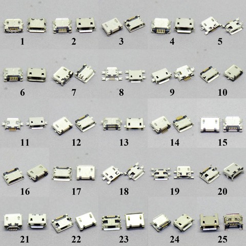 25 моделей, 50 - 2000 шт., разъем Micro USB 5P 5pin, USB-разъем для зарядки, Микс SMD DIP V8, разъем для зарядки и передачи данных ► Фото 1/1