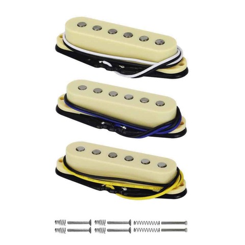FLEOR винтажный Alnico 5 с одной катушкой Шея/средний/мостовой пикап 50/50/52 мм набор желтых для гитара FD Strat детали ► Фото 1/6