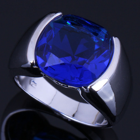 Супер Синий Кубический Цирконий кольцо из стерлингового серебра 925 для женщин V0618 ► Фото 1/4