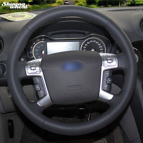 Блестящий пшеничный сшитый вручную черный кожаный чехол рулевого колеса автомобиля для Ford Mondeo 2007-2012 Mk4 ► Фото 1/1