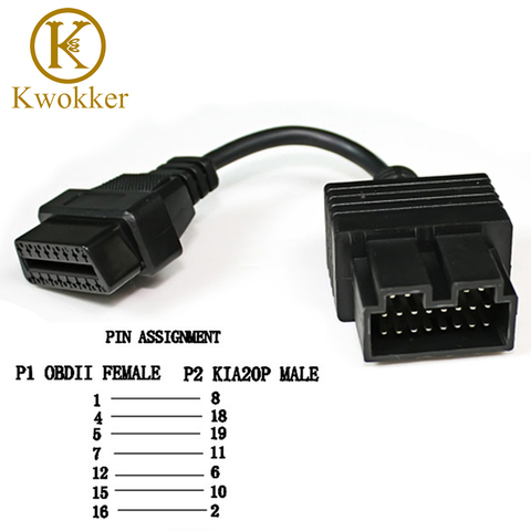Кабель KWOKKER OBD 2 для KIA, диагностический инструмент с 20 штырьками на 16 штырьков OBD2, считыватель кодов, адаптер, автомобильный Соединительный кабель для KIA 20Pin ► Фото 1/6