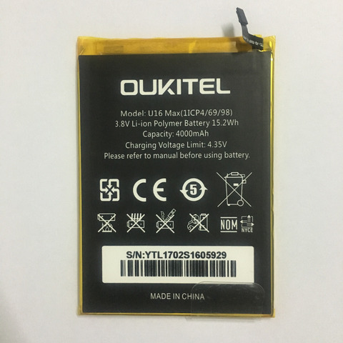 Oukitel U16 Max Оригинальный аккумулятор высокой емкости 4000 мАч запасная батарея для смартфона Oukitel U16 Max в наличии ► Фото 1/3
