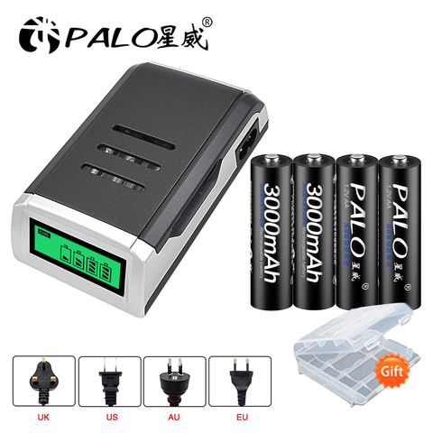 Умное зарядное устройство PALO AA с ЖК-дисплеем для аккумуляторных батарей AA AAA + 1,2 в Ni-MH 3000 мАч AA аккумуляторные батареи для игрушек и камер ► Фото 1/6