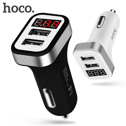HOCO мини USB Автомобильное зарядное устройство для Мобильный телефон планшет GPS 3.1A быстрое автомобильное зарядное устройство двойное USB зарядное устройство для телефона светодиодный дисплей адаптер в автомобиле ► Фото 1/6