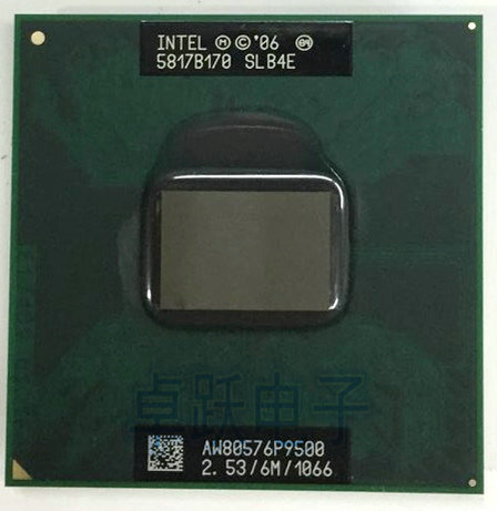 Мобильный процессор Intel Core 2 Duo P9500, двухъядерный, 2,53 ГГц, 6 м, 1066 МГц, разъем p, ноутбук, процессор, работает на PM45 ► Фото 1/1