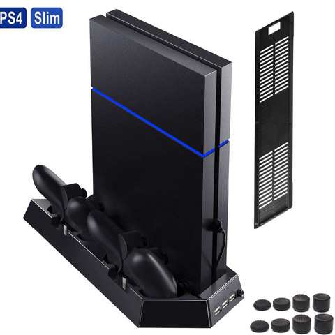Вертикальная подставка для PS4 Slim и PS4, охлаждающий вентилятор с радиатором, Подставка для зарядки, двойное зарядное устройство для PS4 Slim, Playstation 4, PS4 ► Фото 1/1