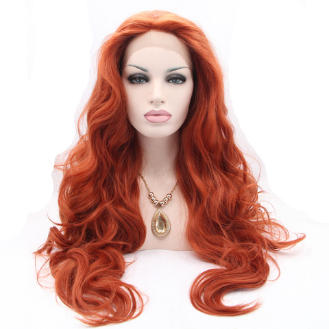Красный парик с волнистыми волосами Sylvia 350 #, синтетические передние парики на сетке для женщин, термостойкие волосы из волокна, фрикцион ► Фото 1/6