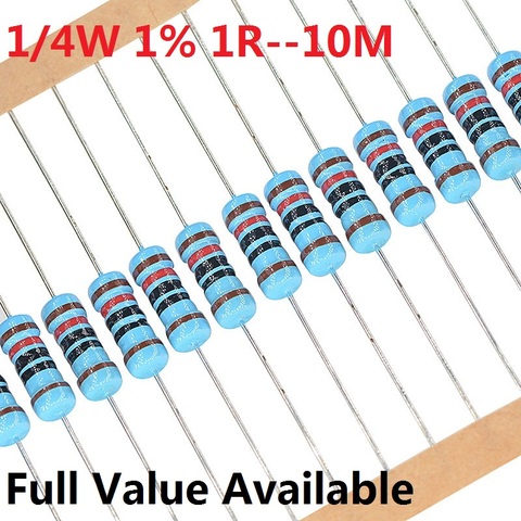 Металлический пленочный резистор, 100 шт., 1/4 Вт, 1R--10M +-1%, 10K Ом, 10K, 4,7 k, 2,2 K, 1K, 100K, 0,25 Вт, 0R 3/4/5/6/7/бесплатная доставка 8/9.1.2.3.4.5.6.7/R/K ► Фото 1/2